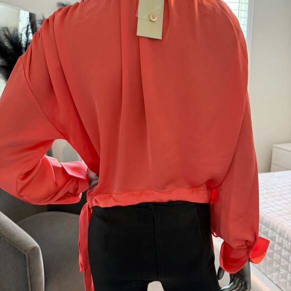 Ramy Brook Button Down Long Sleeve Satan Blouse Top Orange Size XS NWT - Picture 2 of 10